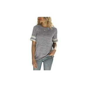 𝅺Women's Grey‎ Color Block Striped Short Sleeve Tunic Top Small